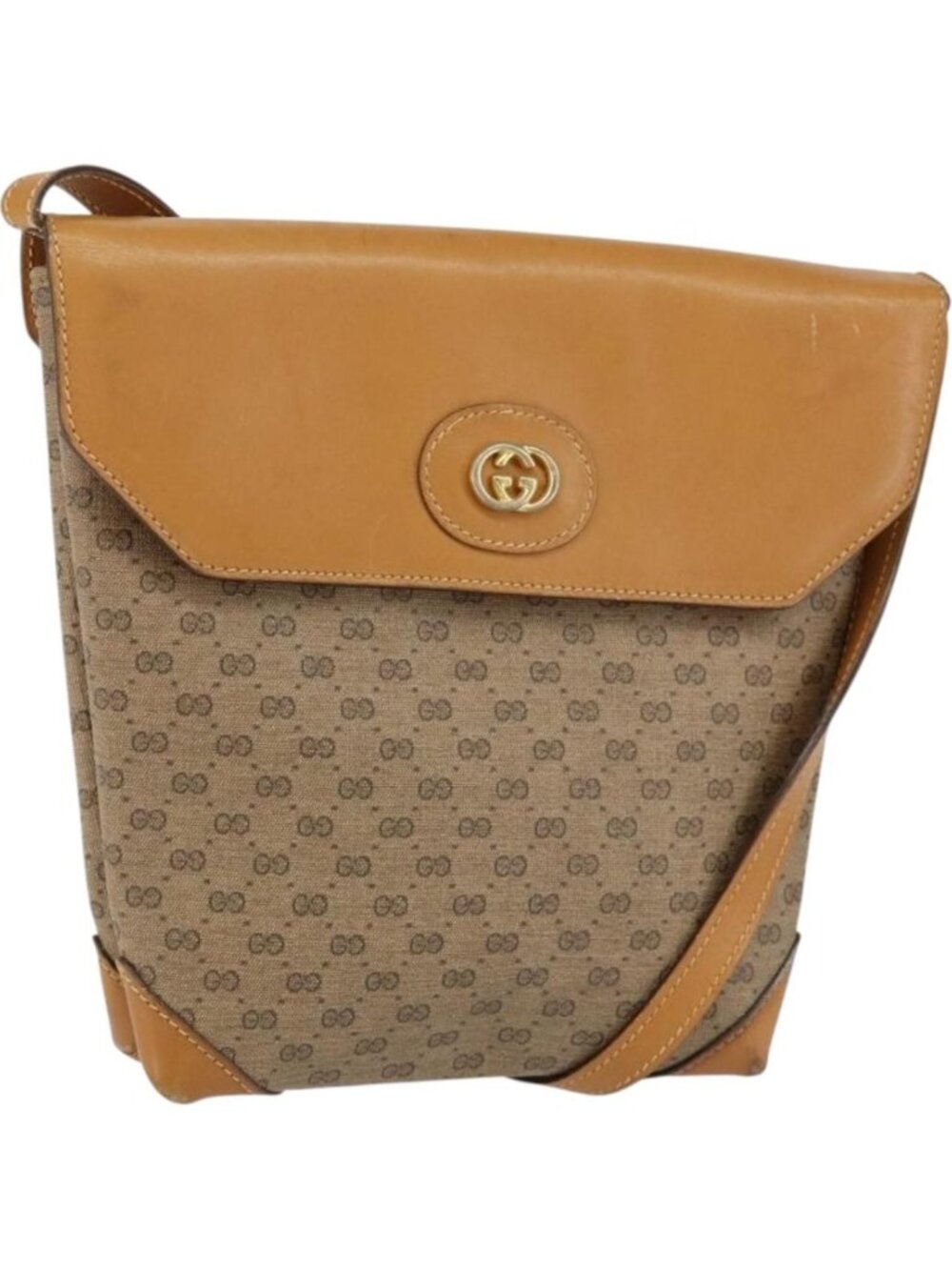 GUCCI Micro GG Supreme Shoulder Bag PVC Beige Gold